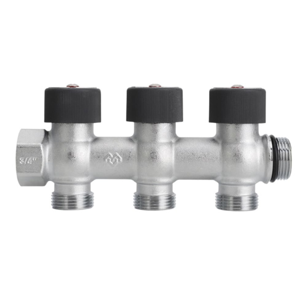 Коллектор распределительный 3/4" х 3/4"ЕК, на 2 выхода, хром, VARMEGA
