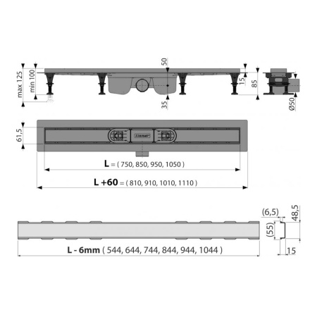 Трап для душа с решеткой SOLID 850 х 85 мм Alcaplast APZ12