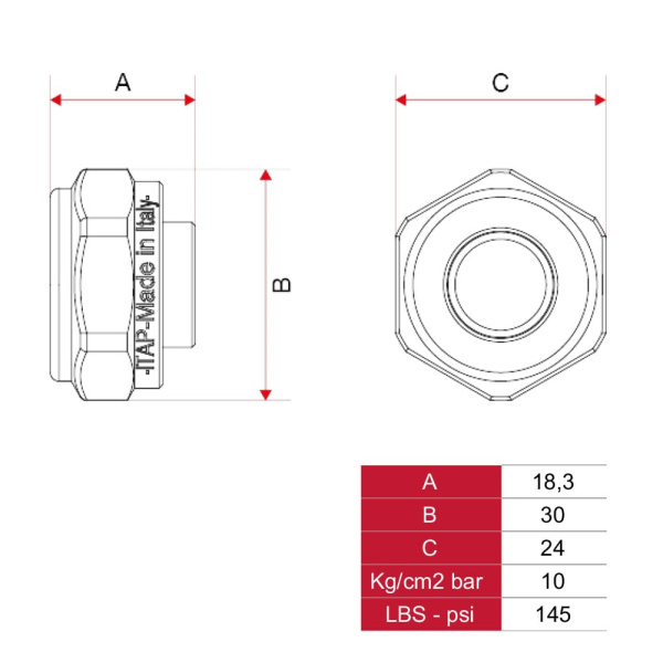 Евроконус с гайкой для медных трубок 15 х 3/4", ITAP Евроконус с гайкой для медных трубок 15 х 3/4", ITAP