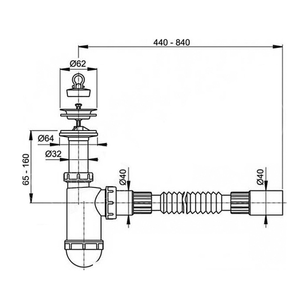 Сифон для умывальника с гибким соединением DN 40 Alcaplast A41+A710 с нержавеющей решеткой DN63