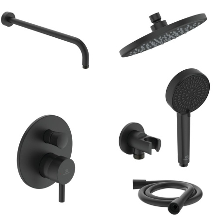 Душевая система скрытого монтажа Ideal Standard Ceraline Black 6 в 1, чёрный (верхний душ 200 мм)