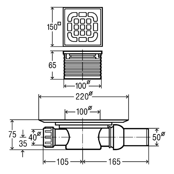 Трап для душа угловой регулируемый DN50 нержавеющей решеткой 150 х 150 мм Advantix Viega