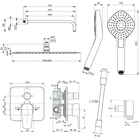 Душевой комплект Ideal Standard Esla 6 в 1