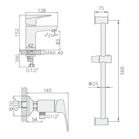 Комплект смесителей для ванной комнаты Ledeme L9020 + гарнитур