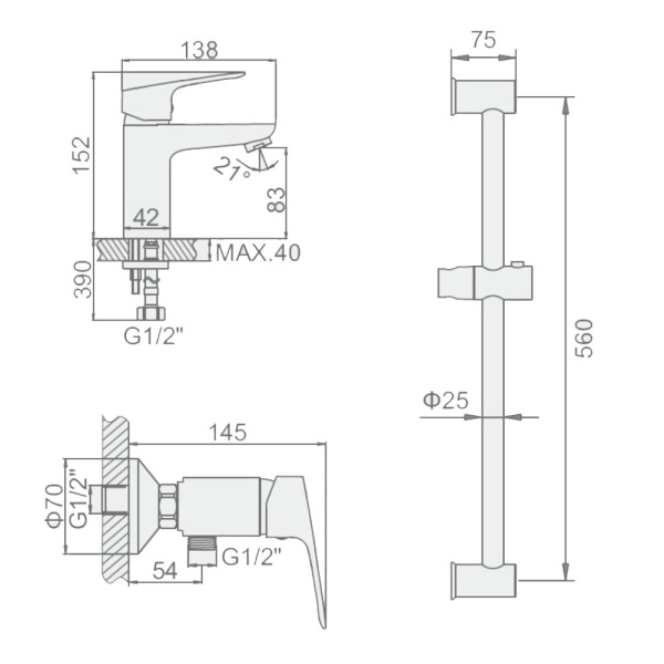 Комплект смесителей для ванной комнаты Ledeme L9020 + гарнитур
