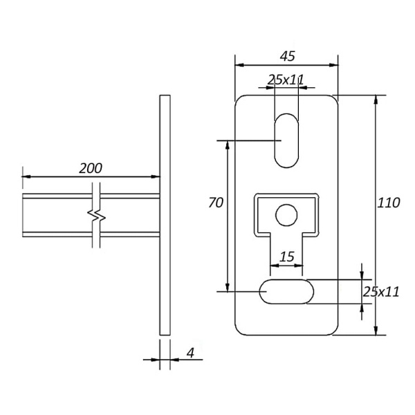 Консоль монтажная 30 х 20 х 1,8 х 200 мм ТМС Rail MC15