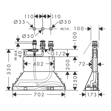 Скрытая часть однорычажного смесителя для ванны на 3 отверстия Hansgrohe 13437180