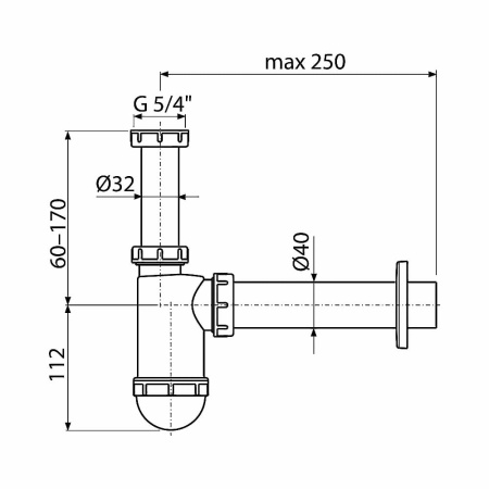 Сифон для умывальника DN40 Alcaplast A43 с накидной гайкой 5/4"