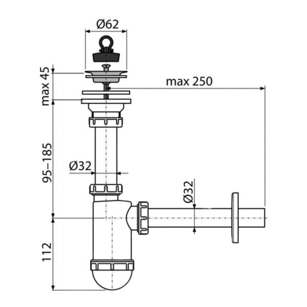 Сифон для умывальника DN 32 Alcaplast A411 с нержавеющей решеткой DN63