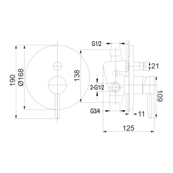 Душевая система для гигиенического душа скрытого монтажа Omnires Y BLACK SYSY18BL черная