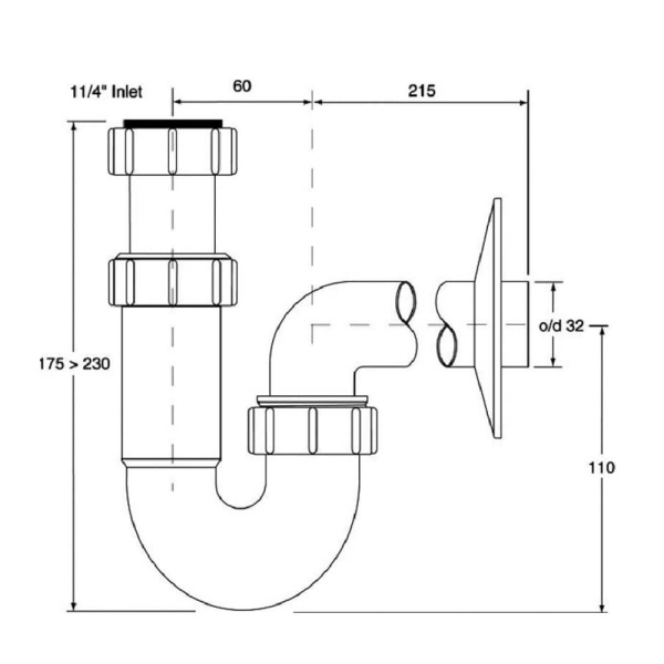 Сифон трубный для умывальника 1 1/4" х 32 мм McALPINE