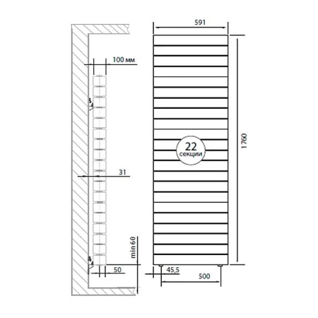Биметаллический радиатор PianoForte Tower 500 Silver Satin 22 секций Royal Thermo