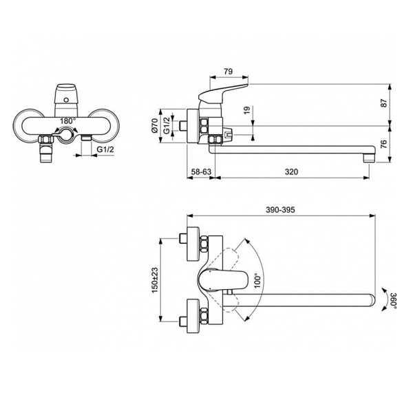 Смеситель для ванны Ideal Standard Ceraflex