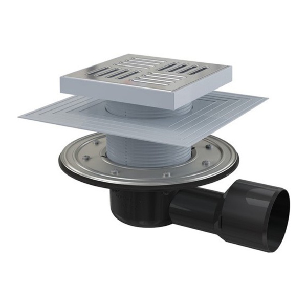 Трап душевой Alcaplast APV3444 150 х 150/50/75 мм со стальной решеткой, боковой