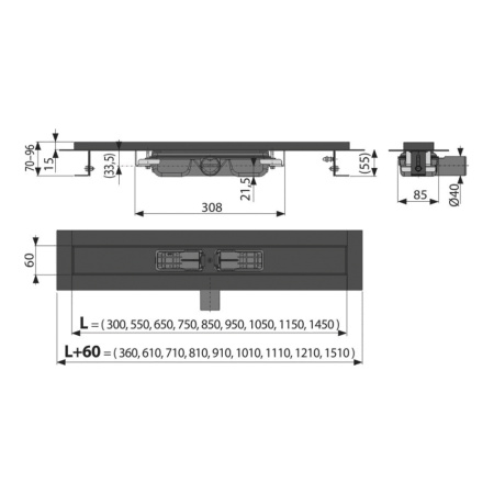 Трап для душа без решетки AlcaPlast APZ101BLACK-550 черный с низким сифоном