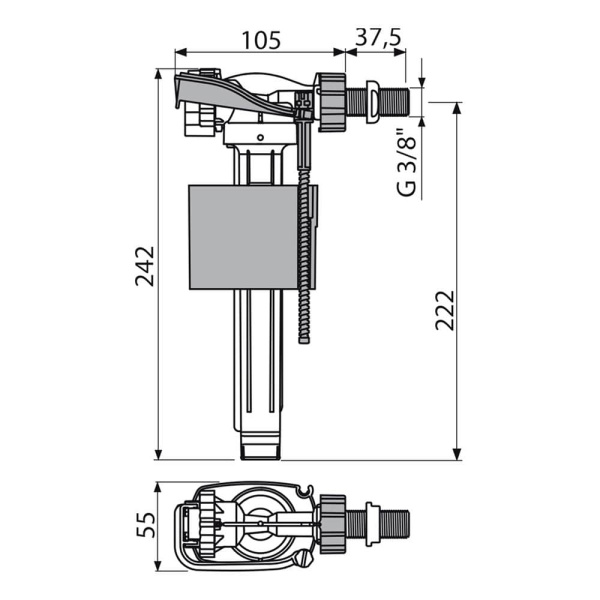 Впускной клапан боковой Alcaplast A160-3/8"-BL-01 с металлической резьбой для керамических бачков Впускной клапан боковой Alcaplast A160-3/8"-BL-01 с металлической резьбой для керамических бачков