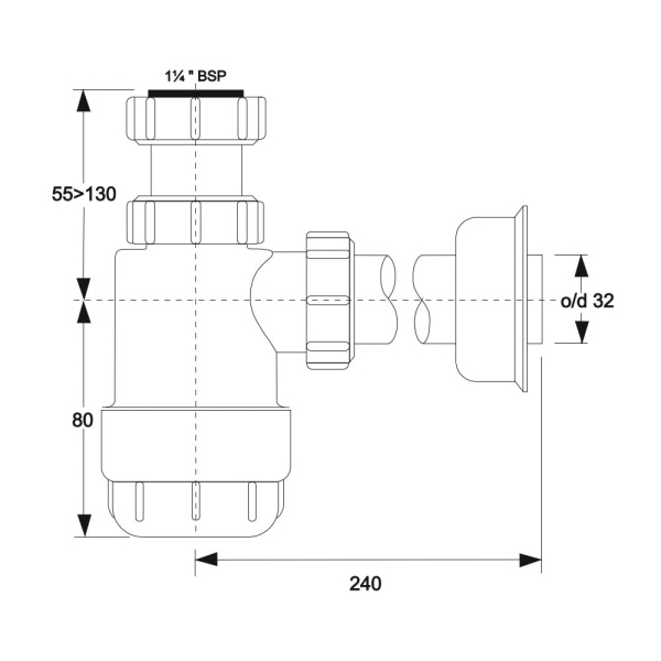 Сифон для умывальника 1 1/4" х 32 мм McALPINE