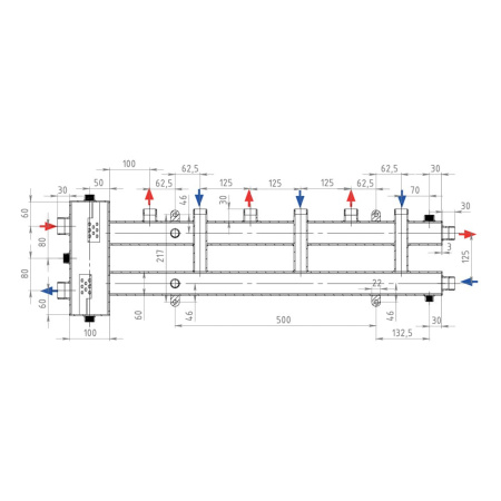 Гидравлический разделитель совмещенный с коллектором, 3+1 вых. квадратный (наржавеющая сталь) VIEIR