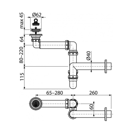Cифон для умывальника экономящий пространство DN63, A413 Alcaplast