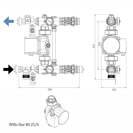 Насосная группа (контур теплого пола) KAN-therm с насосом Wilo RS 25/6