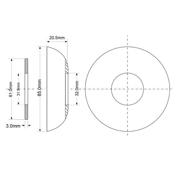 Отражатель полукруглый 85 мм под трубу 32 мм McAlpine F32SS-CB