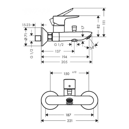 Смеситель для ванны однорычажный Hansgrohe Talis E 71740000