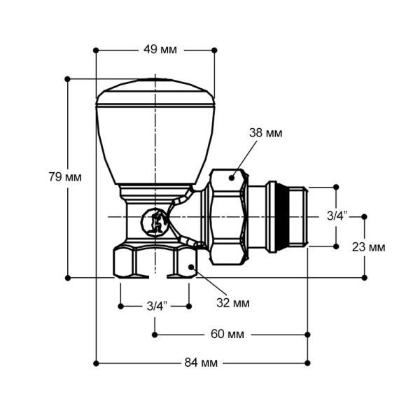 Клапан ручной угловой для радиаторов 3/4" GIACOMINI R5TG