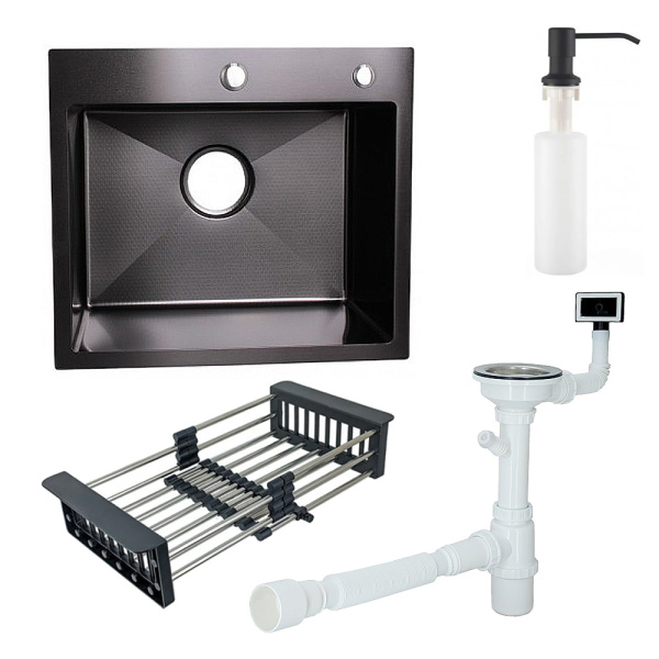 Мойка кухонная WISENT WS-35044BD Графит-декор (500 х 440 х 220 мм)