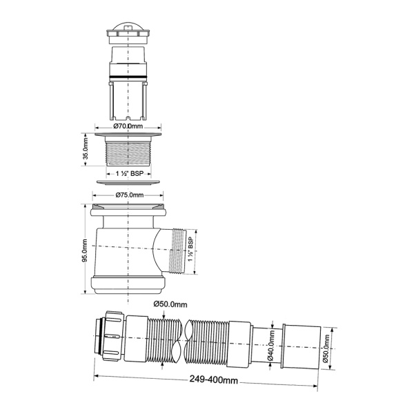 Трап для душевого поддона McALPINE арт. MRS2C-F 70 х 40/50 мм Трап для душевого поддона McALPINE арт. MRS2C-F 70 х 40/50 мм