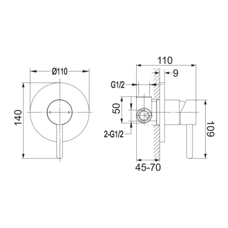 Смеситель для душа скрытого монтажа Omnires Y BLACK Y1245BL черный