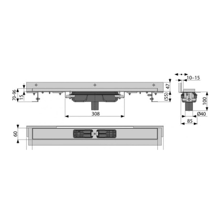 Трап для душа с порогами 650 х 55 мм Alcaplast APZ1104-650 с регулируемым воротником к стене