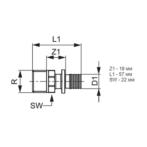 Соединение прямое латунное 25 x 3/4" наружная резьба Tece