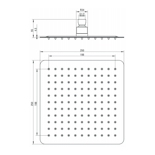Верхний душ Deante Cascada NAC_002K квадратный хром