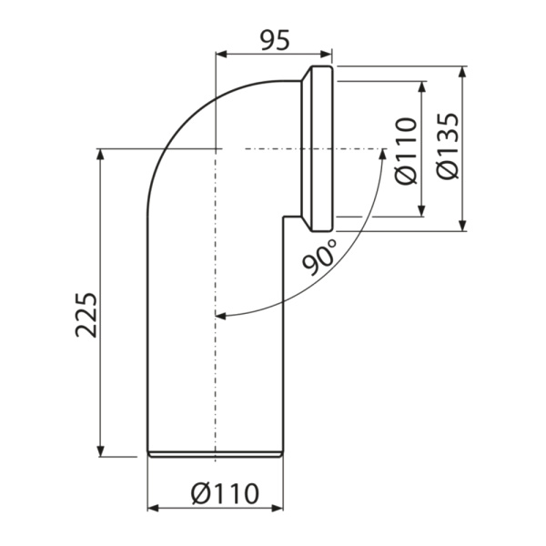 Фановая труба для унитаза 110 х 90° Alcaplast A90-90 Фановая труба для унитаза 110 х 90° Alcaplast A90-90