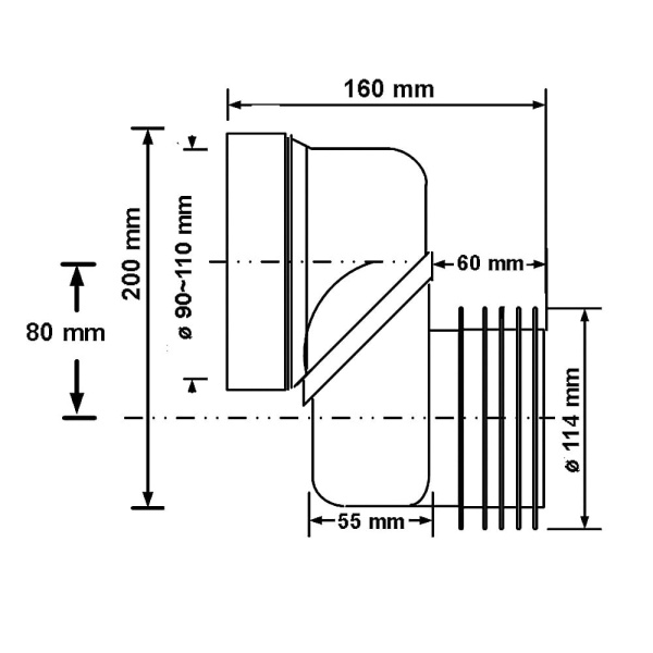 Труба фановая со смещением 80 мм, L 160 мм с манжетой, McALPINE MRWCLO-8