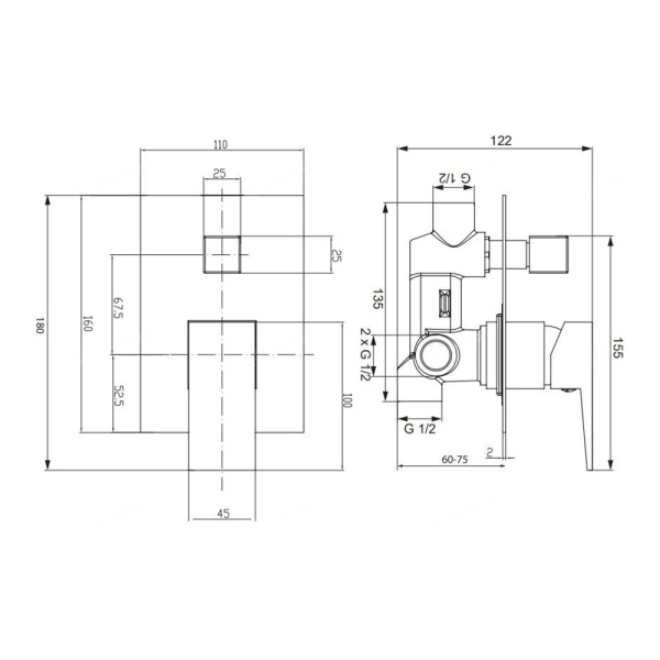 Смеситель для ванны скрытого монтажа Omnires Fresh FR7135CR