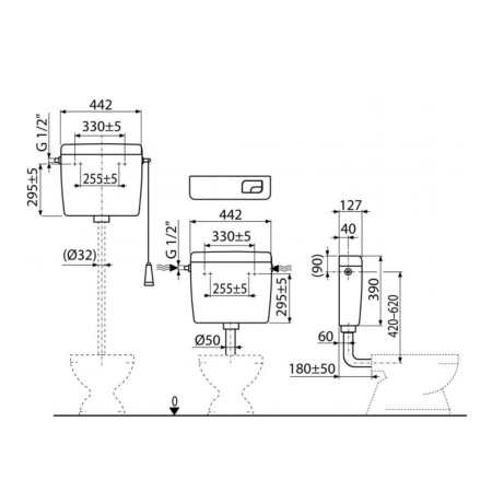 Универсальный бачок для унитаза ALCA UNI DUAL Alcaplast A93-1/2"