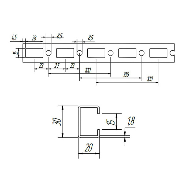 Профиль монтажный 30 х 20 х 1.8 мм х 2 м ТМС Rail MC15