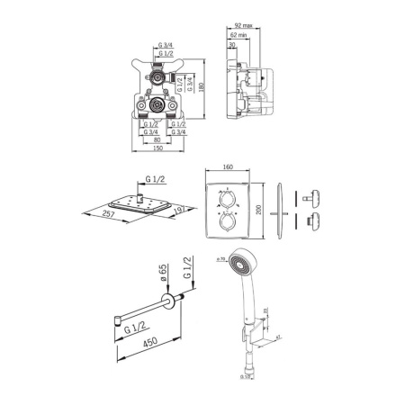 Душевая система скрытого монтажа с верхним душем rain shower Oras Oprima 7139