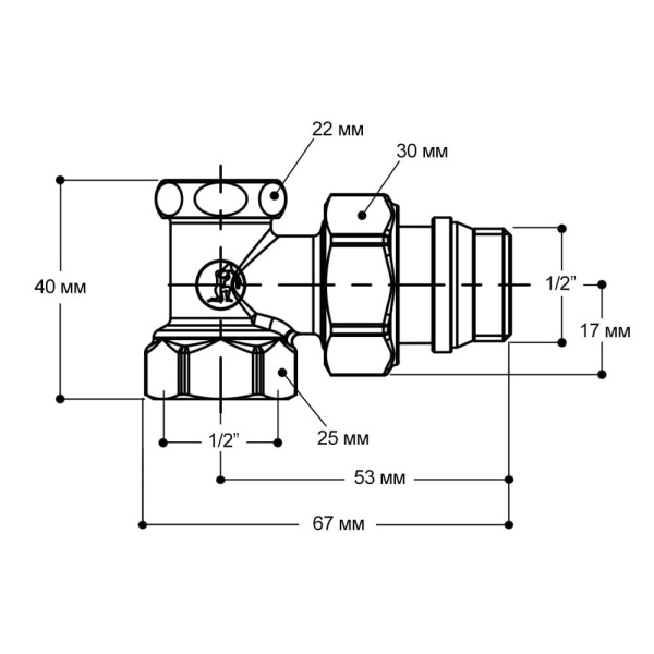 Клапан ручной угловой отсечной на обратную подводку 1/2" GIACOMINI R16TG