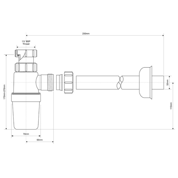 Сифон для умывальника 1 1/4" х 32 мм  McALPINE
