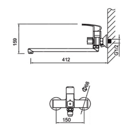 Смеситель для ванны Gerhans K13106 с длинным изливом