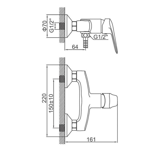 Смеситель для душа Ledeme L2051 с душевым гарнитуром хром