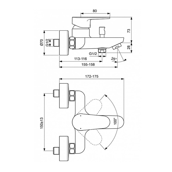 Смеситель для ванны Ideal Standard Cerafine O