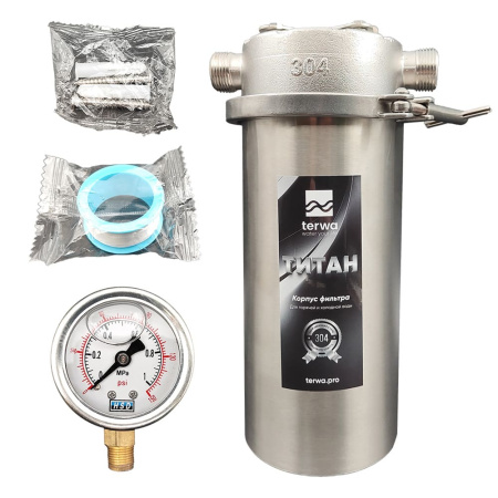 Корпус магистрального фильтра Terwa Титан 10 ВВ (с манометром) 1"
