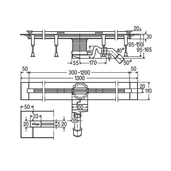 Душевой лоток произвольно укорачиваемый 95 мм DN40/50 Advantix Vario Viega