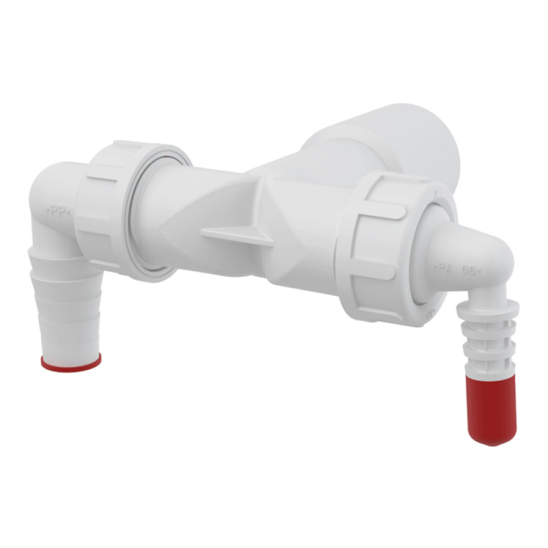 Колено с двумя штуцерами DN 40/32 / 8-23 с обратными клапанами Alcaplast P156Z Колено с двумя штуцерами DN 40/32 / 8-23 с обратными клапанами Alcaplast P156Z