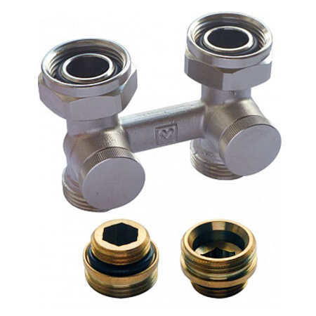 Узел подключения радиаторов прямой Rp1/2" х G3/4" с двухсторонним перекрытием HERZ 3000