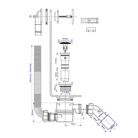 Сифон для ванны CLICK/CLACK McALPINE HC2600CLSN, сатин