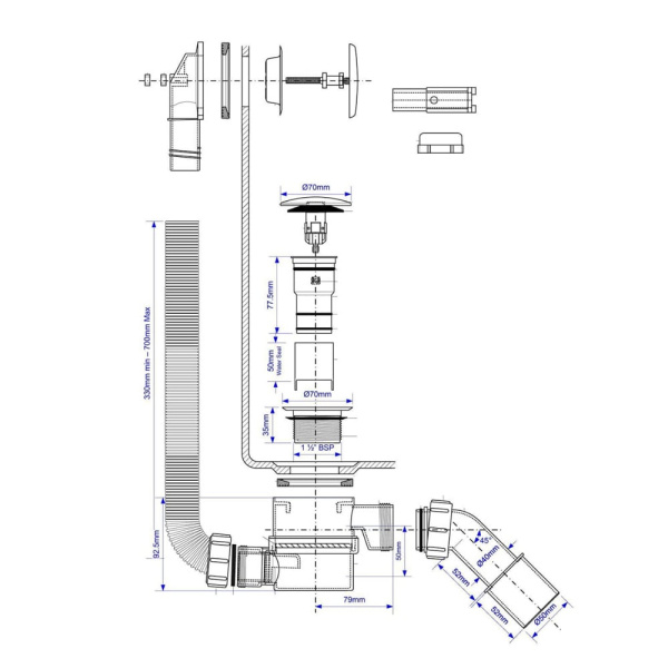 Сифон для ванны CLICK/CLACK McALPINE HC2600CLSN, сатин